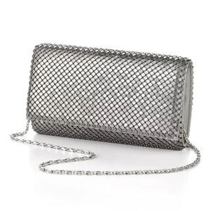 Gunne Sax by Jessica McClintock Silver Metal Mesh Clutch Evening Bag Purse